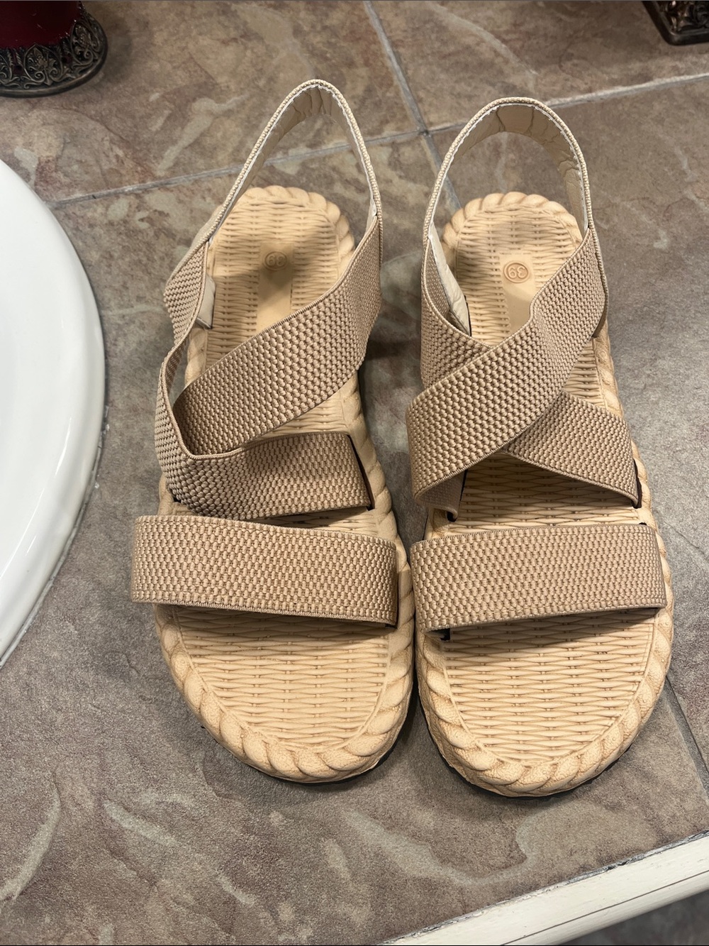 Neutral Beige Elastic Slingback Sandals for Women
